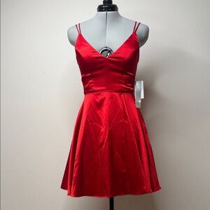 Sequin Hearts Red Satin Mini Dress NWT V-Neck Fit & Flare Holiday Party Size 3